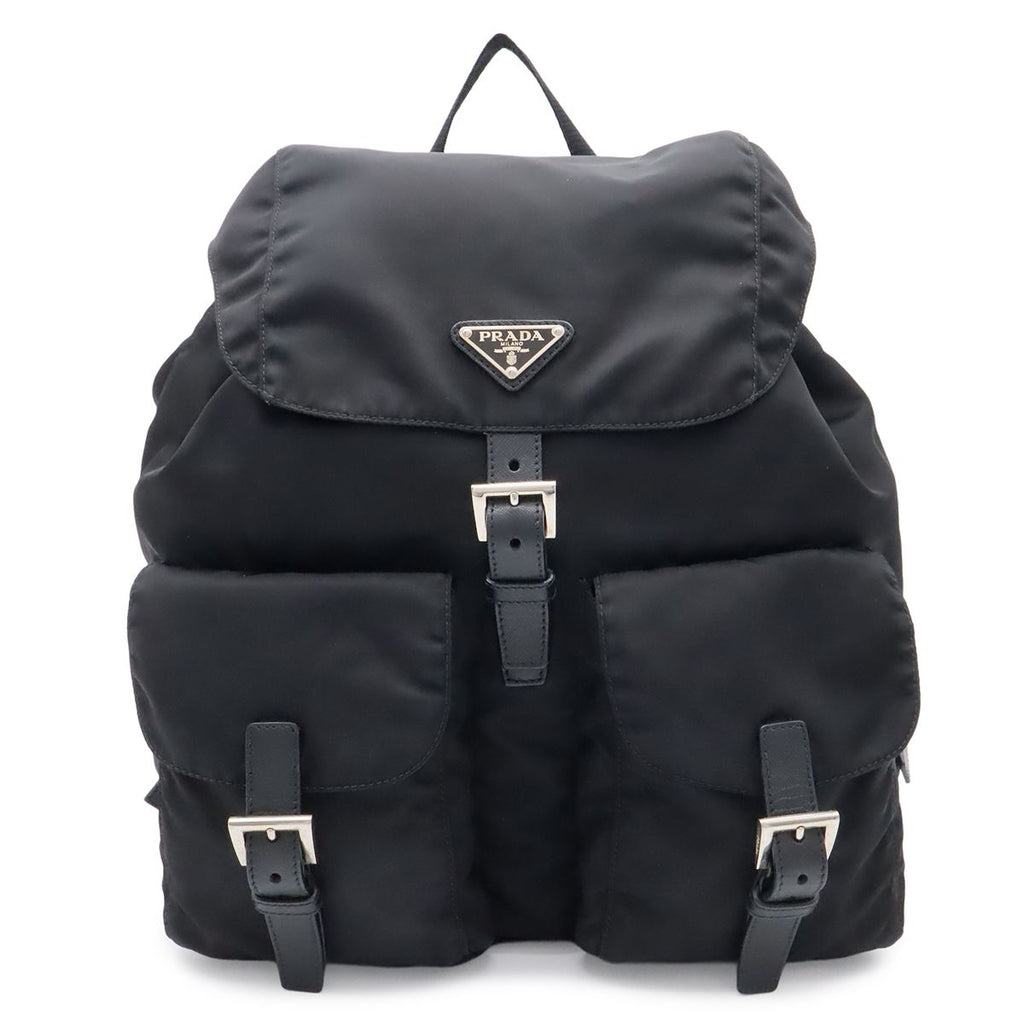 Prada Triangle Logo Backpack Nylon Leather Nero Black Silver