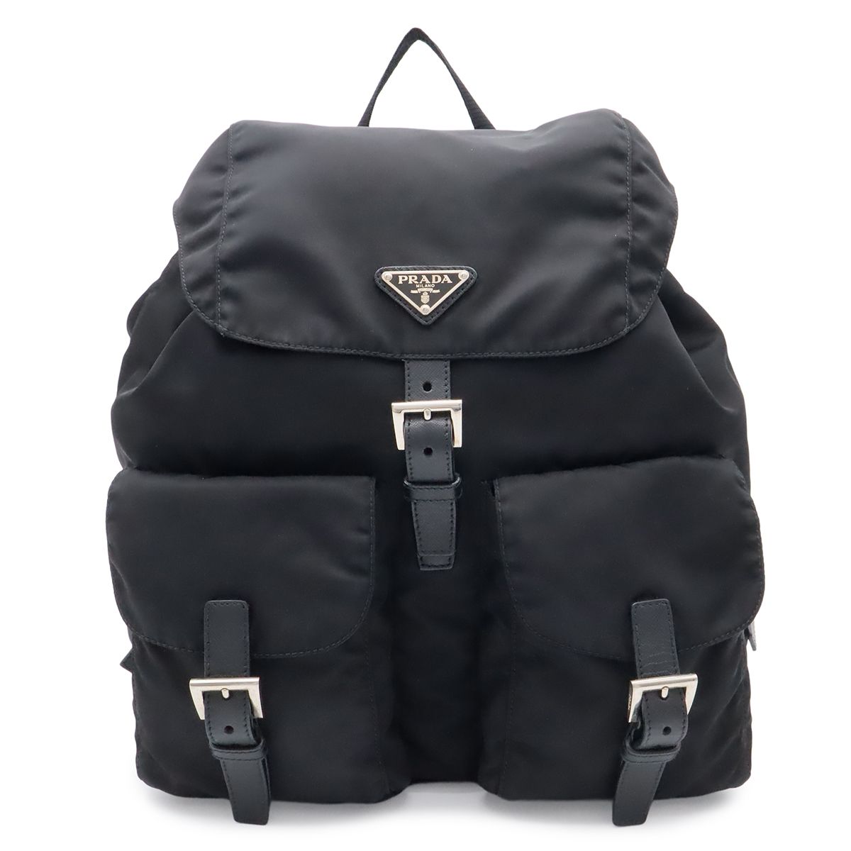 Prada Triangle Logo Backpack Nylon Leather Nero Black Silver