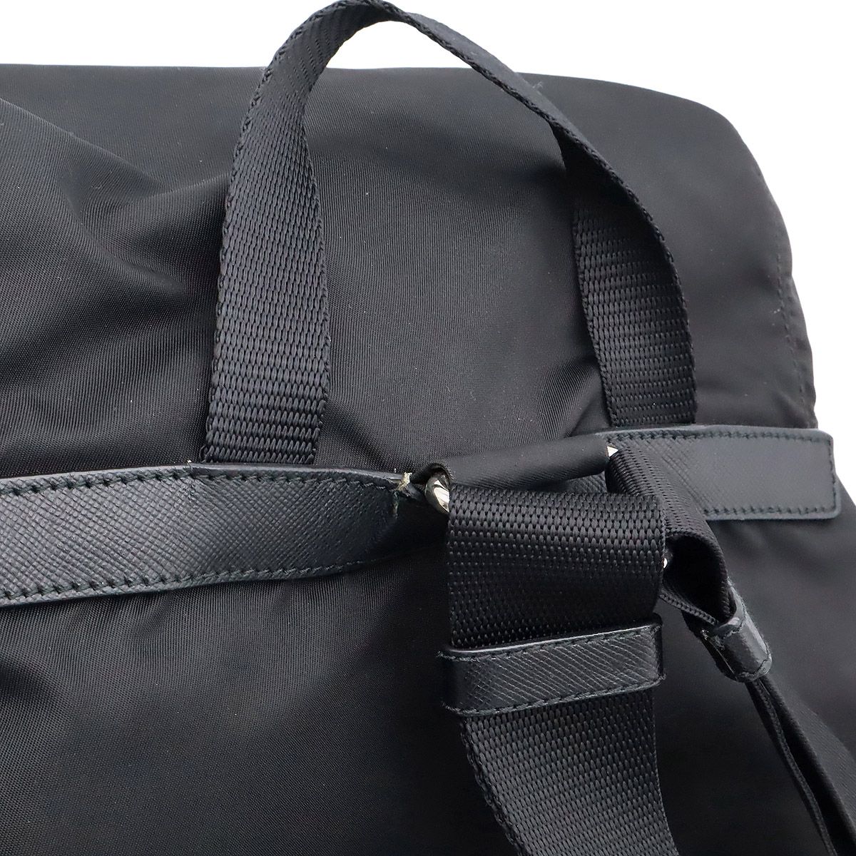 Prada Triangle Logo Backpack Nylon Leather Nero Black Silver — view 4