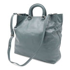 Prada Triangle Logo Tote Business 2-Way Shoulder Bag Leather Blue Gray Silver — view 2