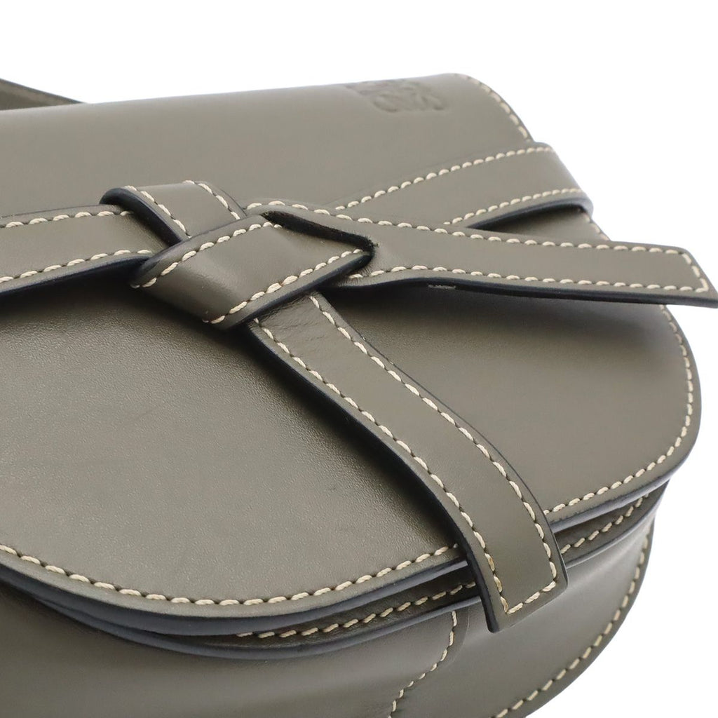 Loewe Mini Gate Bum Back Waist Pouch Belt Bag Cross Leather Khaki Gold — view 8