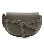 Loewe Mini Gate Bum Back Waist Pouch Belt Bag Cross Leather Khaki Gold