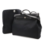 Hermes Herbag MM 2-Way Shoulder Bag Toile Officier Leather Black Silver