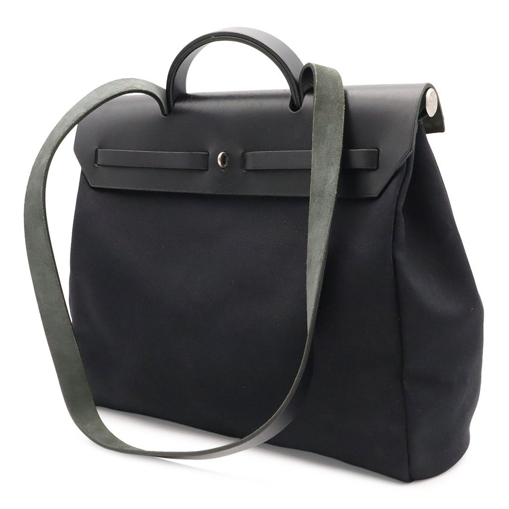Hermes Herbag MM 2-Way Shoulder Bag Toile Officier Leather Black Silver — view 2