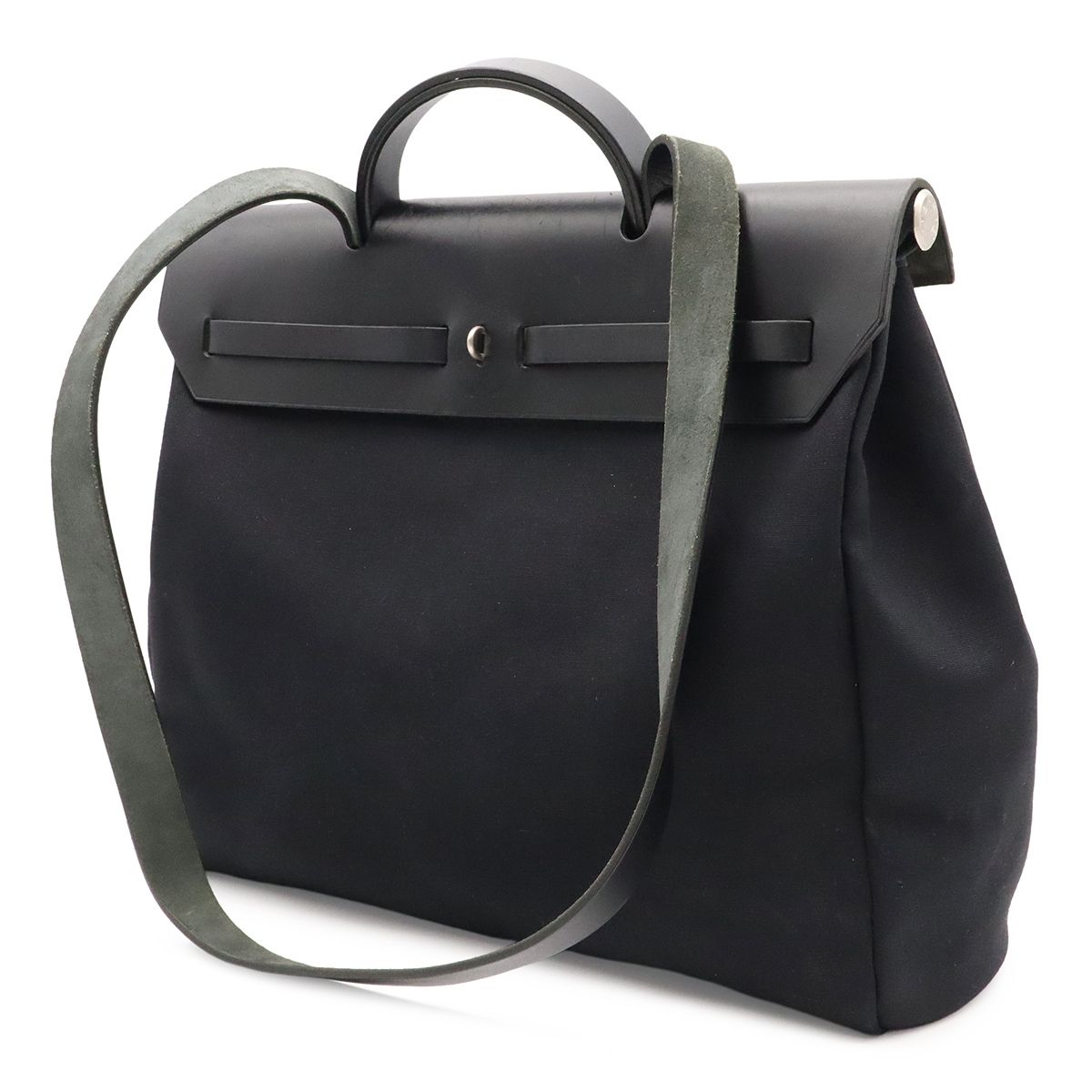 Hermes Herbag MM 2-Way Shoulder Bag Toile Officier Leather Black Silver — view 2