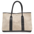 Hermes Garden Party PM Bolduc Ribbon Tote Toile H Leather Gray Black