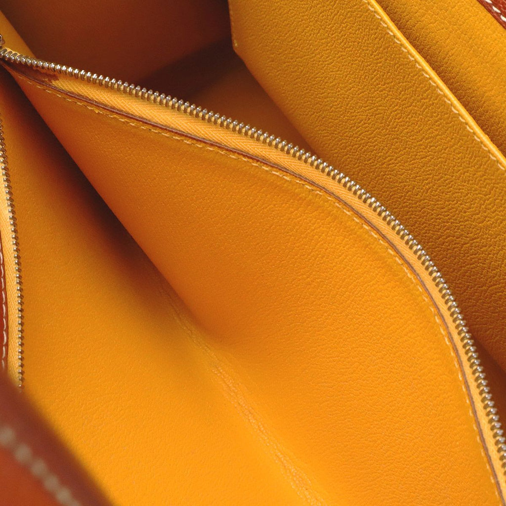 Hermes White Bus GM Handbag Business Bag Chevre Leather Noisette Brown Silver — view 7