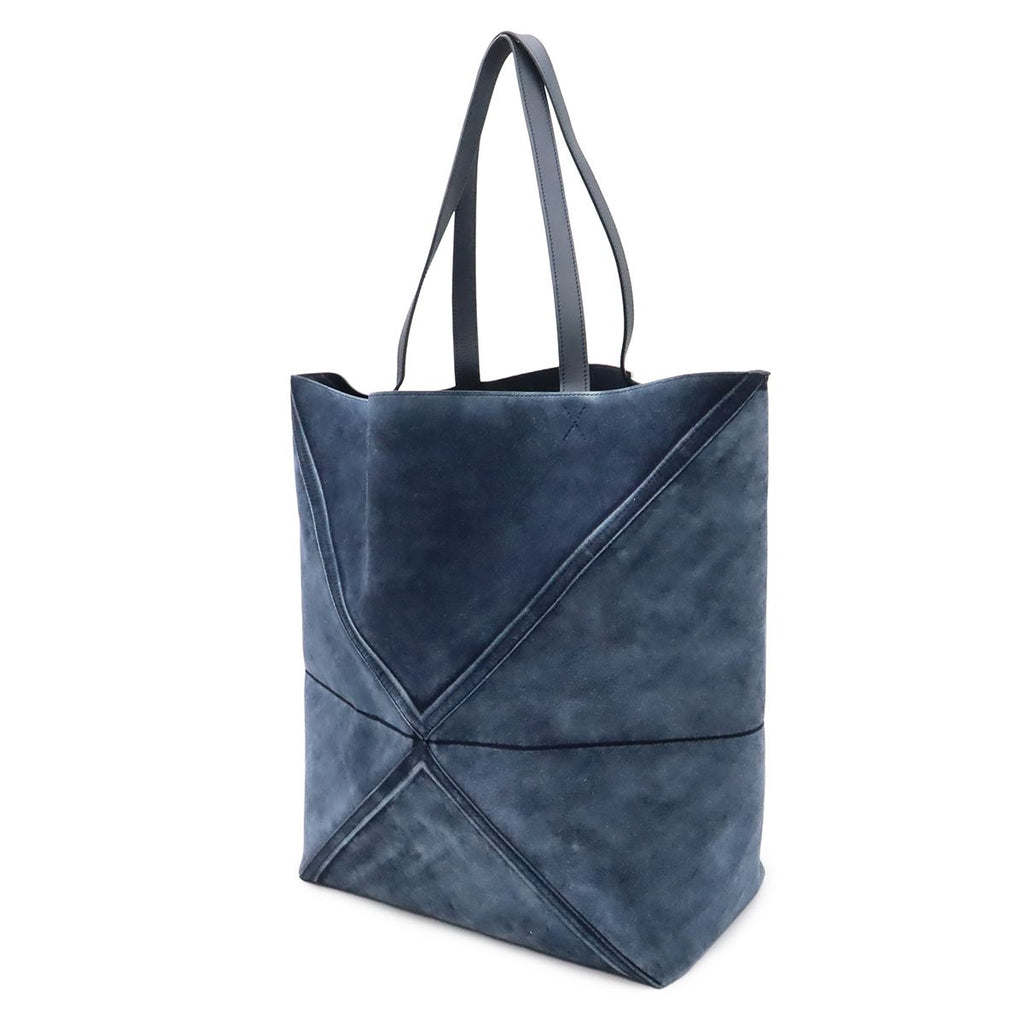 Loewe Puzzle Fold Tote Large Shoulder Bag Folding Suede Leather Navy — view 2