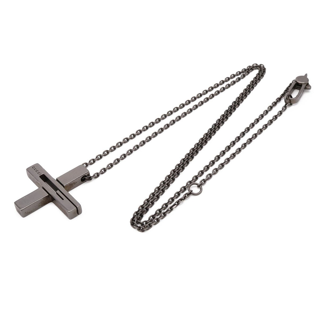 Gucci G Motif Cross Pendant Gunmetal Necklace — view 2
