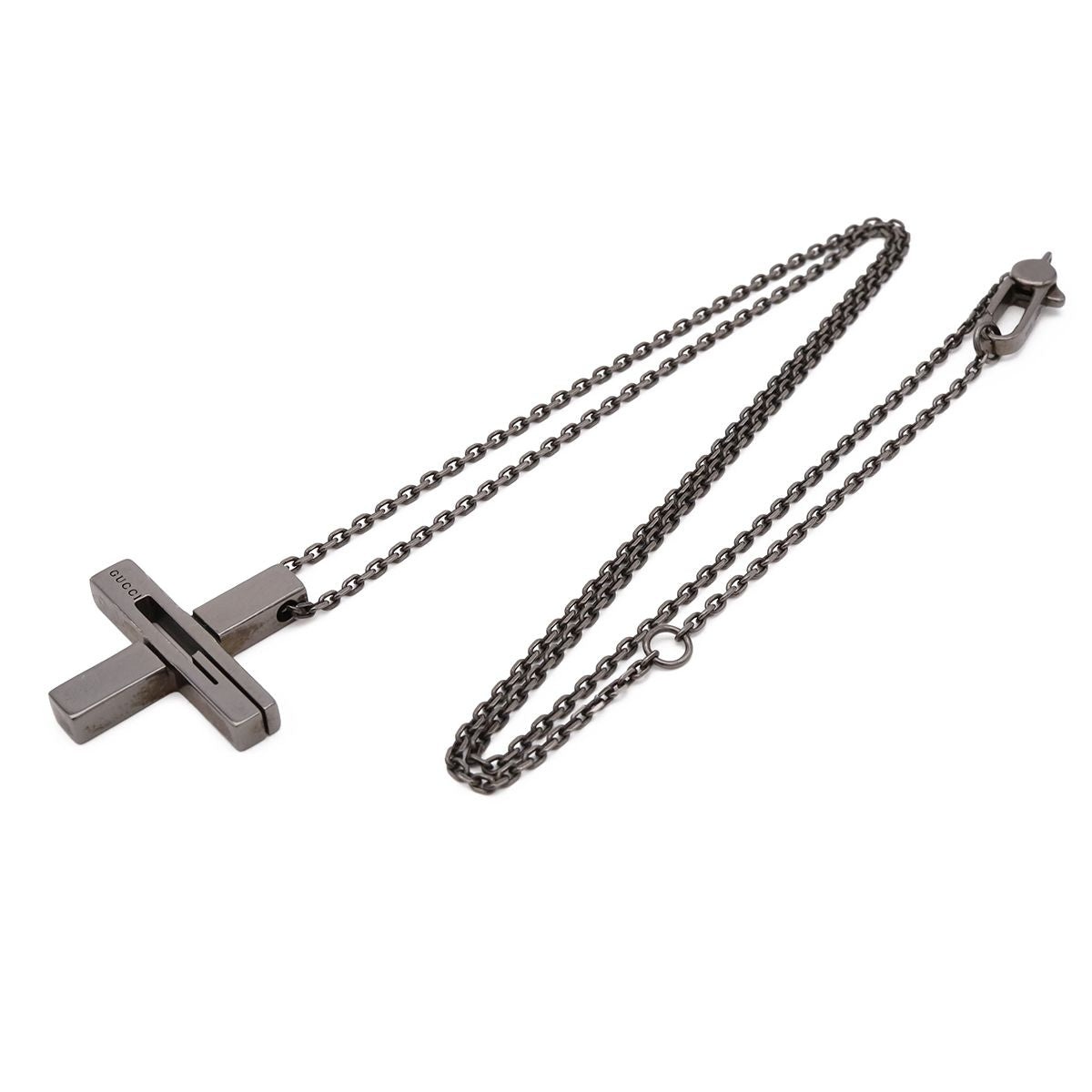 Gucci G Motif Cross Pendant Gunmetal Necklace — view 2