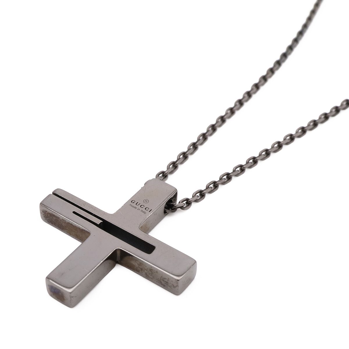 Gucci G Motif Cross Pendant Gunmetal Necklace — view 4