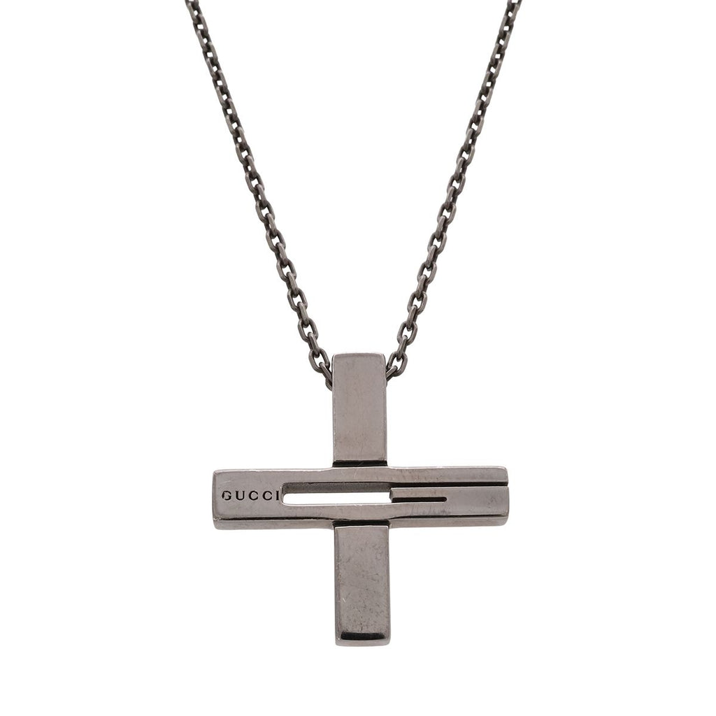 Gucci G Motif Cross Pendant Gunmetal Necklace