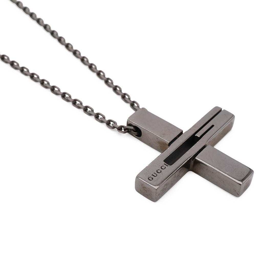 Gucci G Motif Cross Pendant Gunmetal Necklace — view 3