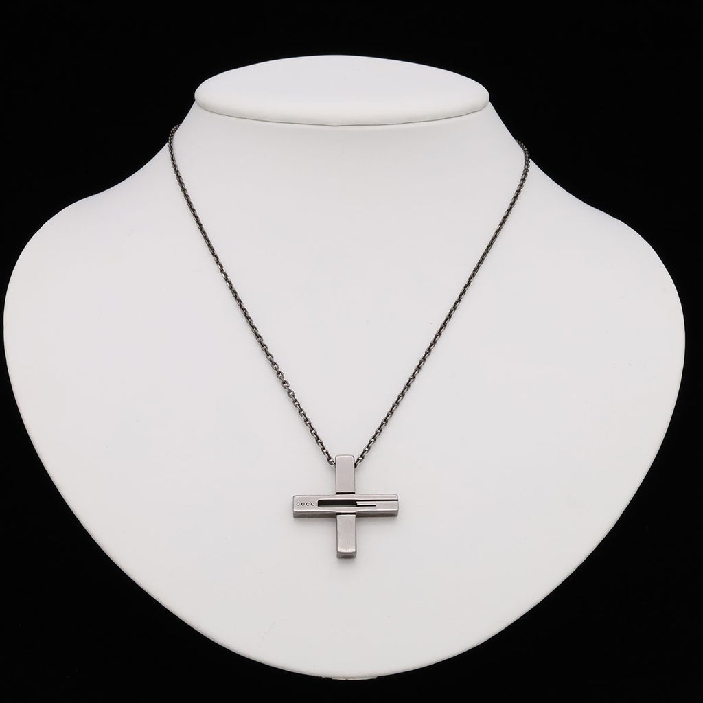 Gucci G Motif Cross Pendant Gunmetal Necklace — view 6