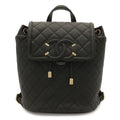 Chanel CC Filigree CC Logo Backpack Drawstring Caviar Leather Black Gold