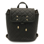 Chanel CC Filigree CC Logo Backpack Drawstring Caviar Leather Black Gold