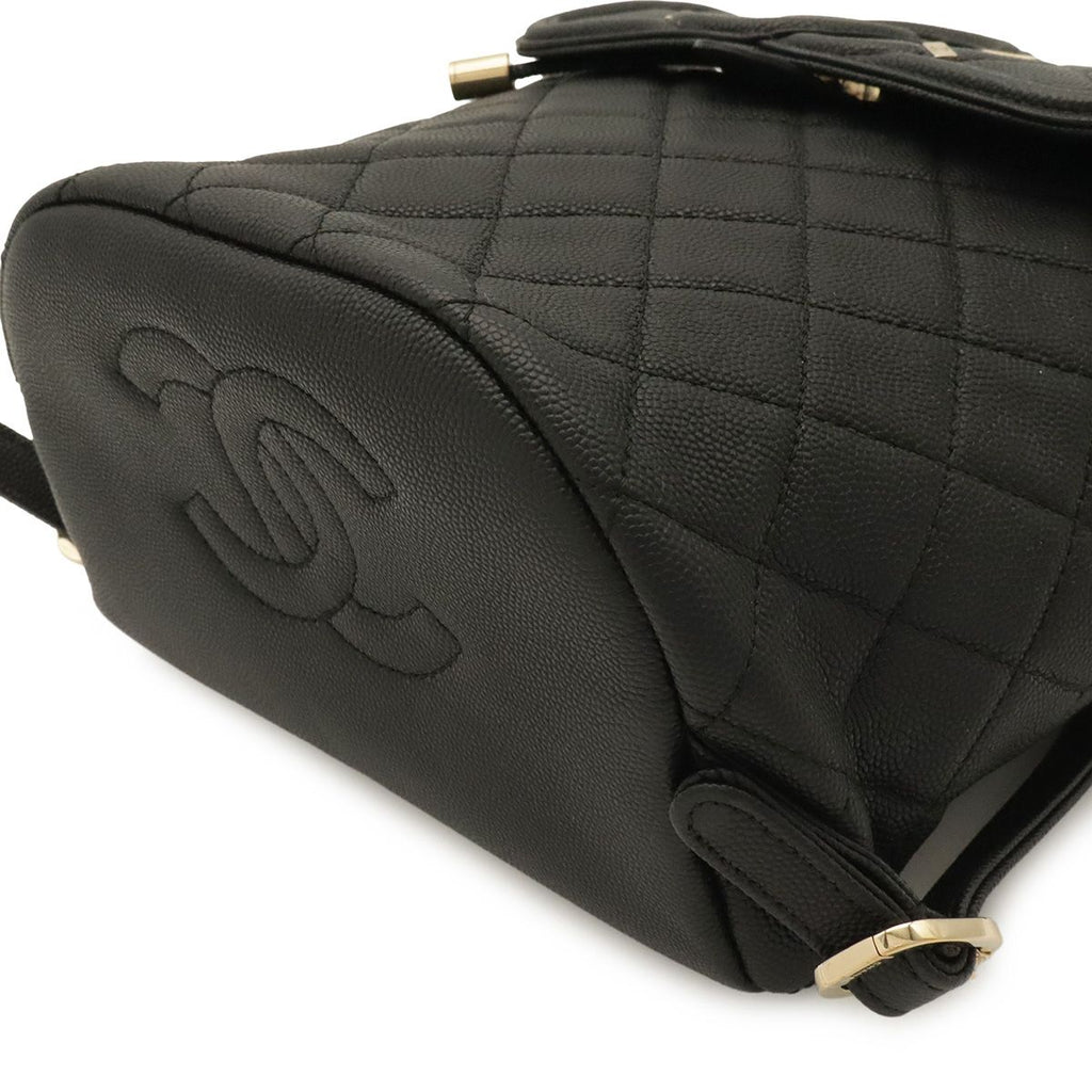 Chanel CC Filigree CC Logo Backpack Drawstring Caviar Leather Black Gold — view 3