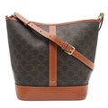Celine Triomphe Medium Bucket Shoulder Bag Crossbody Canvas Calfskin Tan Brown