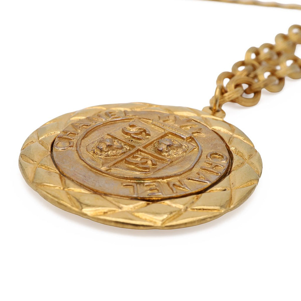 Chanel Medallion CC Logo Lion Chain Pendant Gold Plated Necklace — view 3