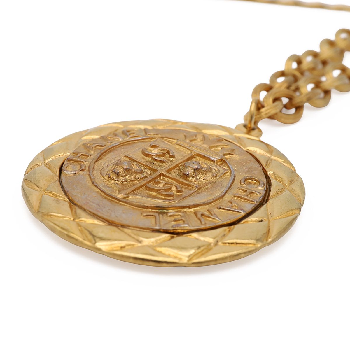 Chanel Medallion CC Logo Lion Chain Pendant Gold Plated Necklace — view 3