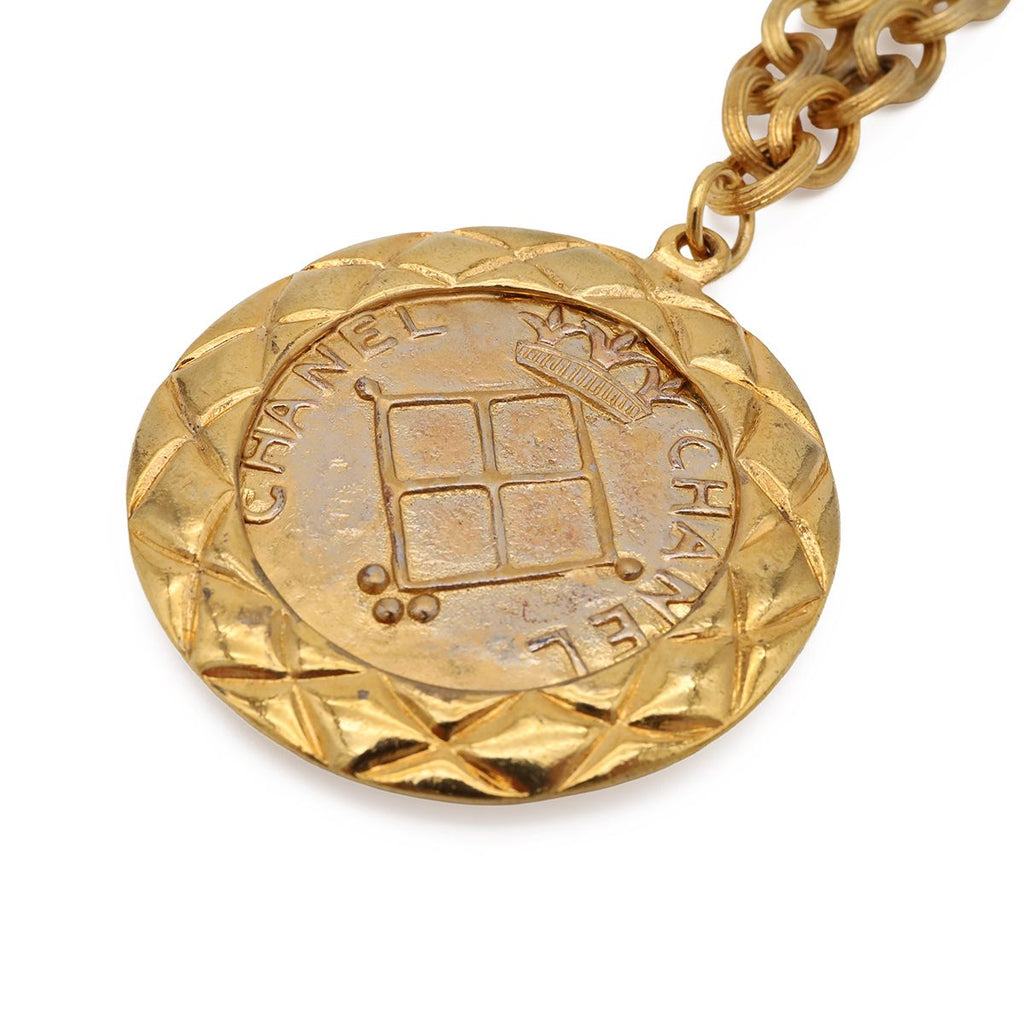 Chanel Medallion CC Logo Lion Chain Pendant Gold Plated Necklace — view 4