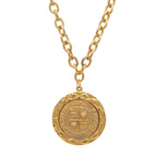 Chanel Medallion CC Logo Lion Chain Pendant Gold Plated Necklace