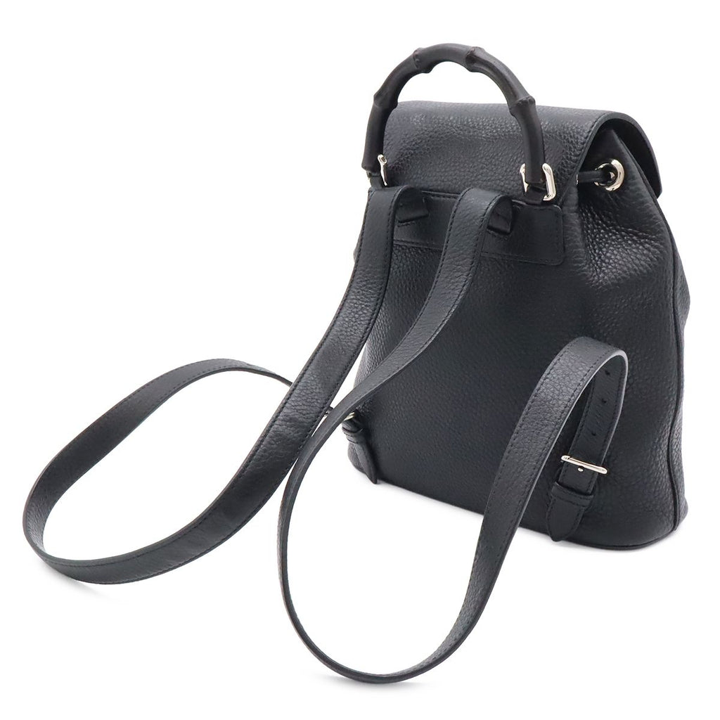 Gucci Bamboo Backpack Shoulder Bag Tassel Fringe Leather Black Silver — view 2