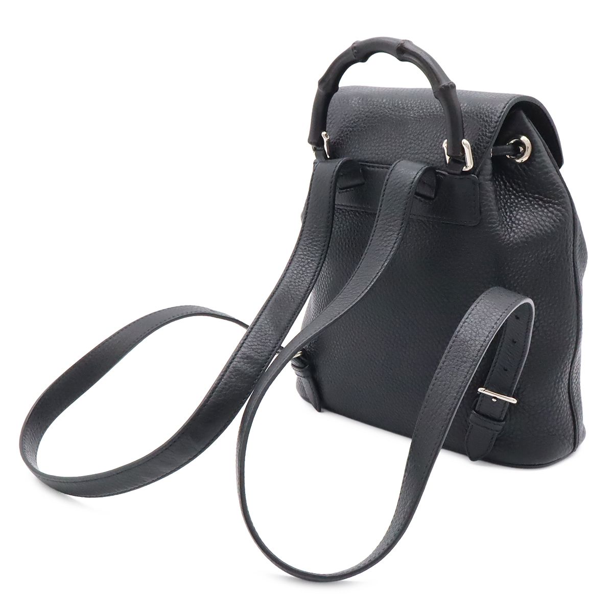 Gucci Bamboo Backpack Shoulder Bag Tassel Fringe Leather Black Silver — view 2