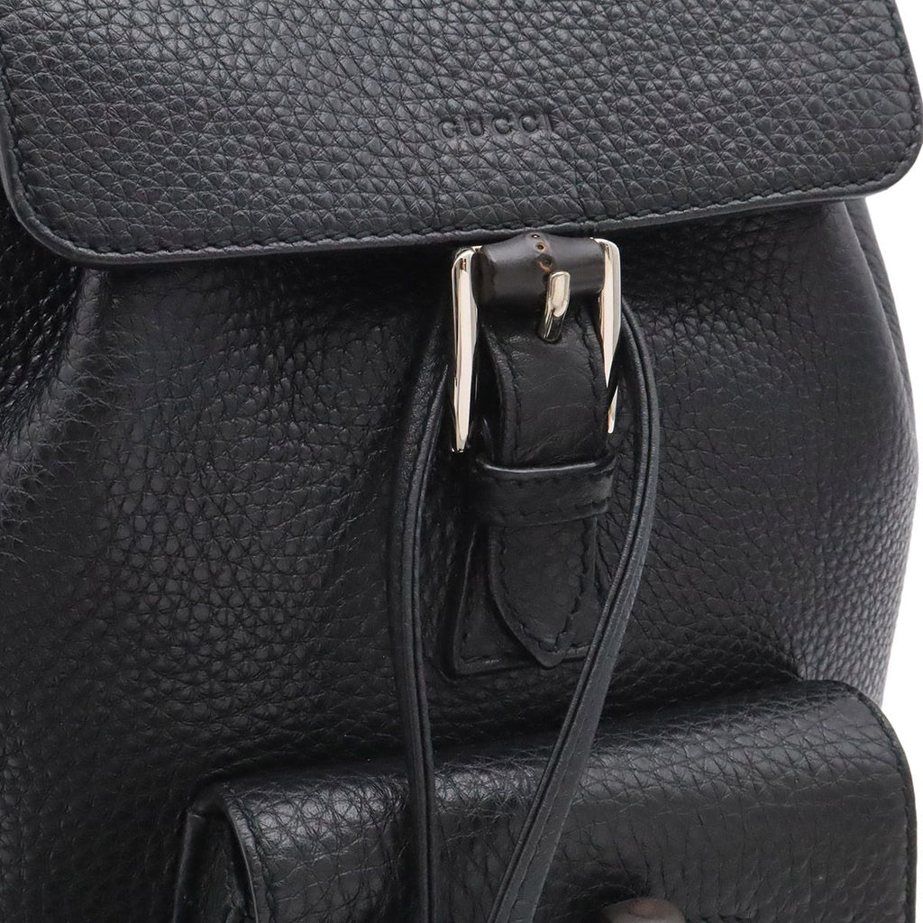 Gucci Bamboo Backpack Shoulder Bag Tassel Fringe Leather Black Silver — view 7