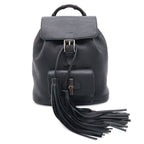 Gucci Bamboo Backpack Shoulder Bag Tassel Fringe Leather Black Silver