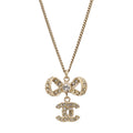 Chanel CC Logo Ribbon Motif Pendant Rhinestone Gold 10P Necklace