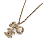 Chanel CC Logo Ribbon Motif Pendant Rhinestone Gold 10P Necklace — view 4