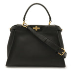 Fendi Peekaboo Regular 2-Way Shoulder Bag Crossbody Leather Black Gold