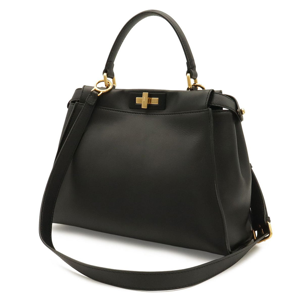 Fendi Peekaboo Regular 2-Way Shoulder Bag Crossbody Leather Black Gold — view 2