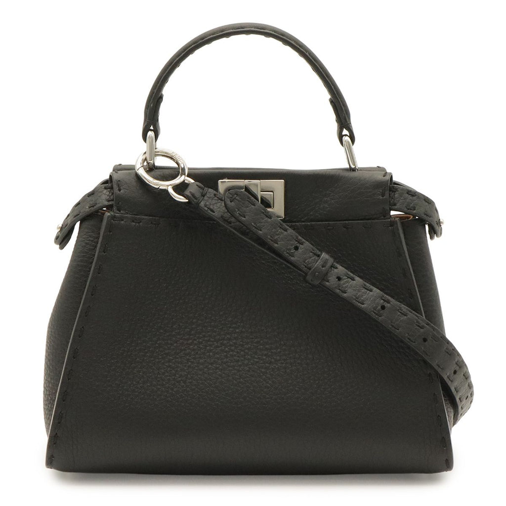 Fendi Mini Peekaboo Mini Bag 2-Way Crossbody Leather Black Silver