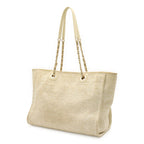 Chanel Deauville Line Tote MM Medium Chain Shoulder Bag White Gold Silver — view 2