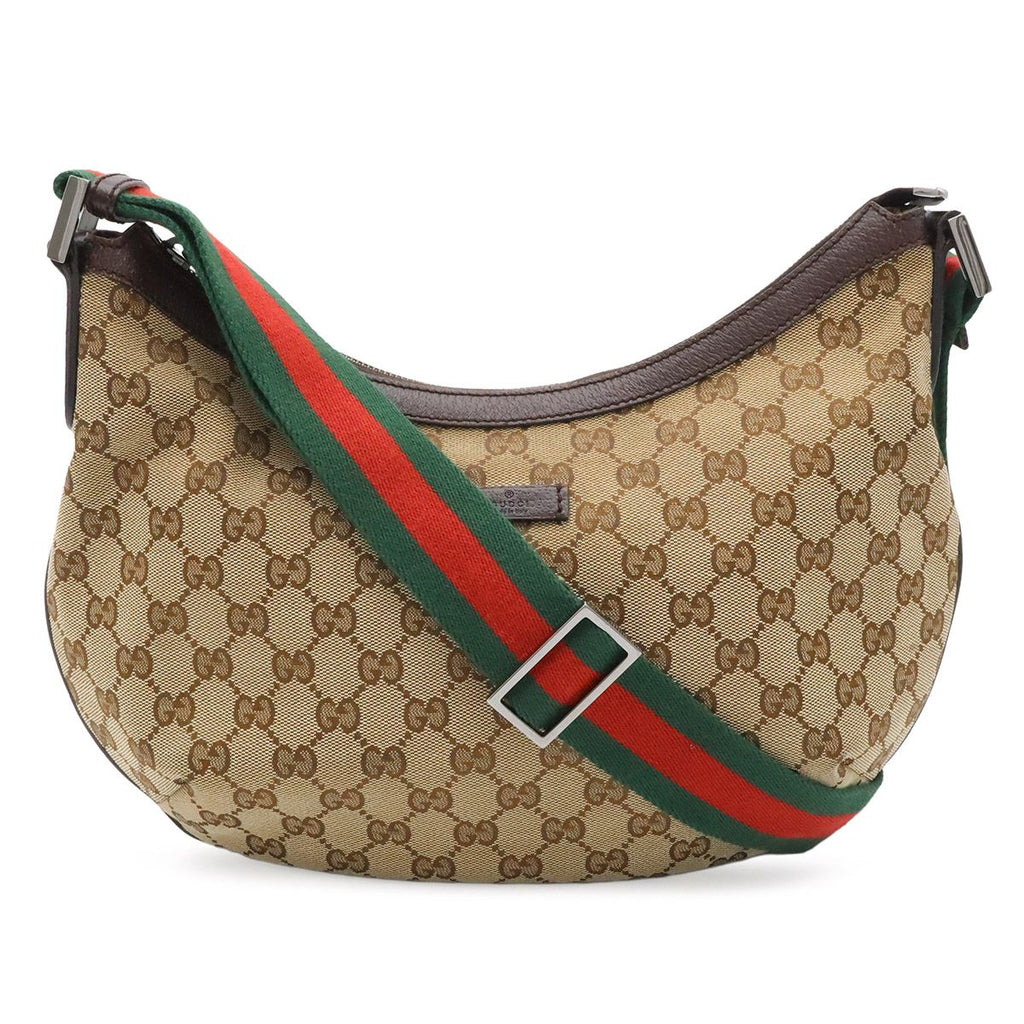 Gucci GG Canvas Sherry Line Shoulder Bag Crossbody Leather Khaki Beige Brown