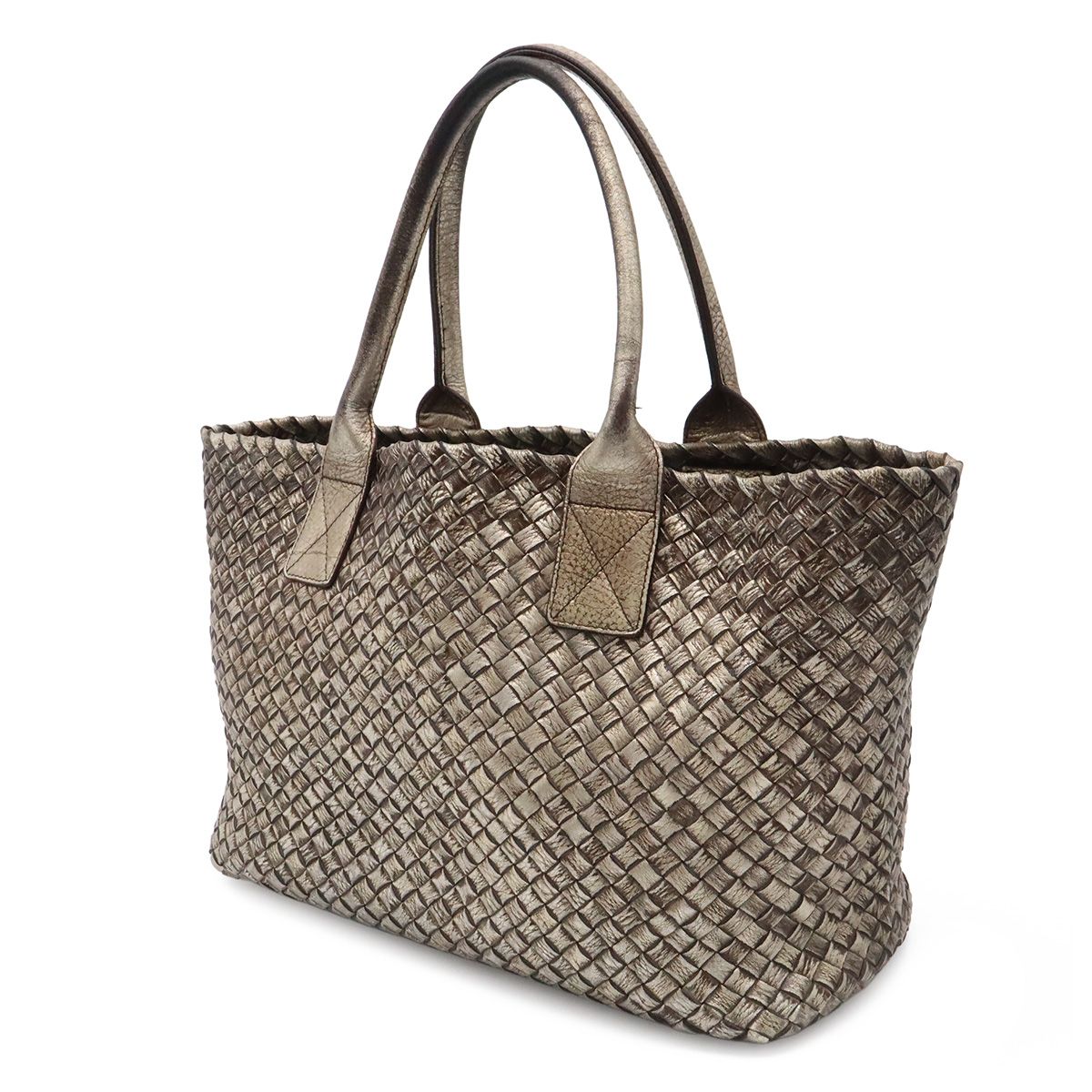 Bottega Veneta Ve Int Ciato Cabas PM Tote Metallic Leather Silver Gold — view 2