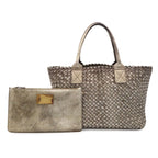 Bottega Veneta Ve Int Ciato Cabas PM Tote Metallic Leather Silver Gold