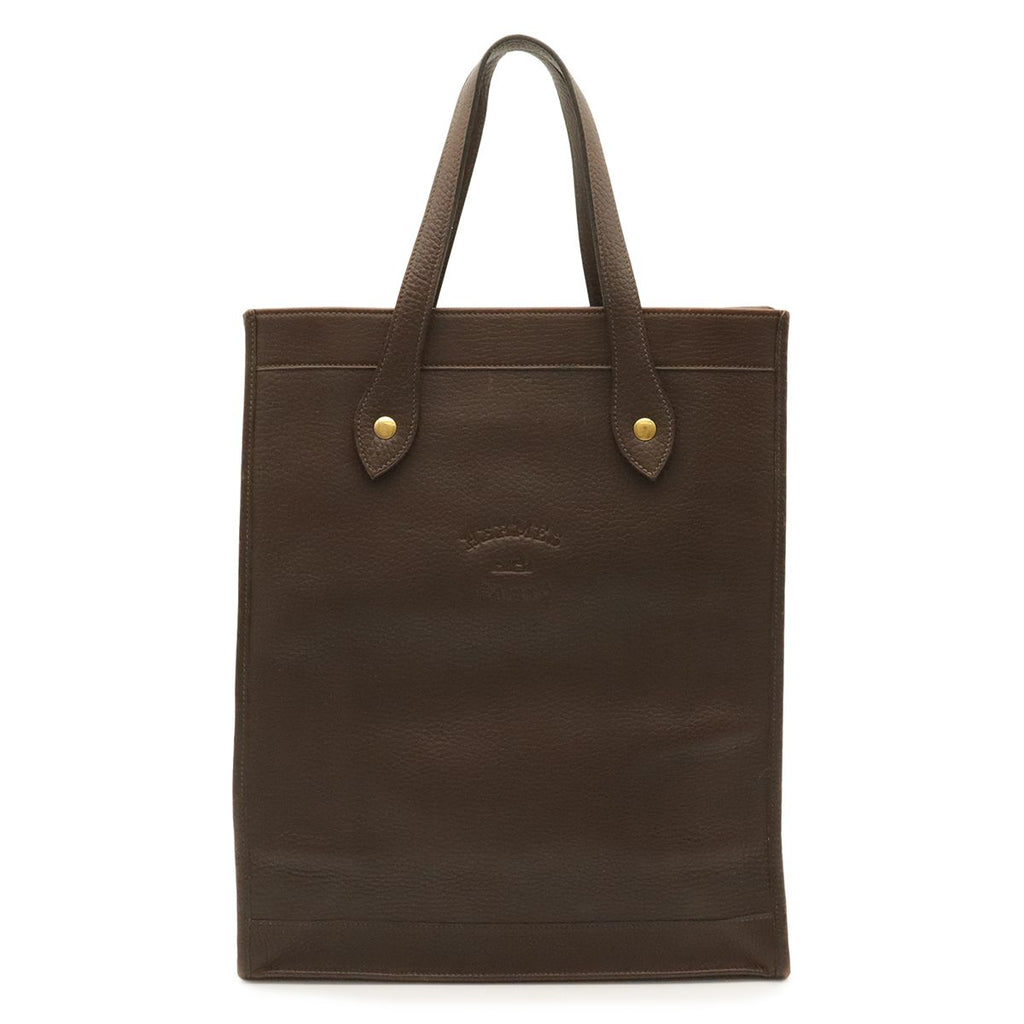 Hermes Vintage Logo Tote Shoulder Bag Leather Dark Brown Gold