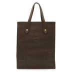 Hermes Vintage Logo Tote Shoulder Bag Leather Dark Brown Gold