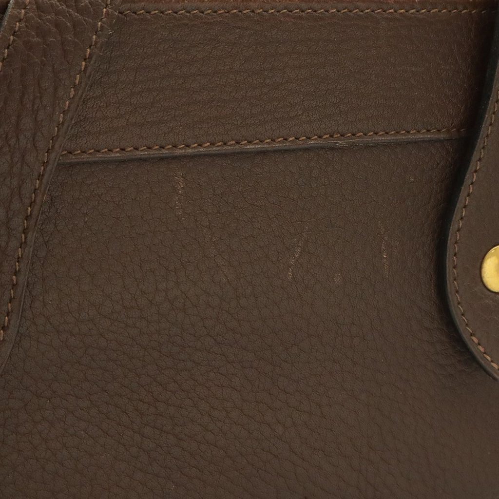 Hermes Vintage Logo Tote Shoulder Bag Leather Dark Brown Gold — view 4