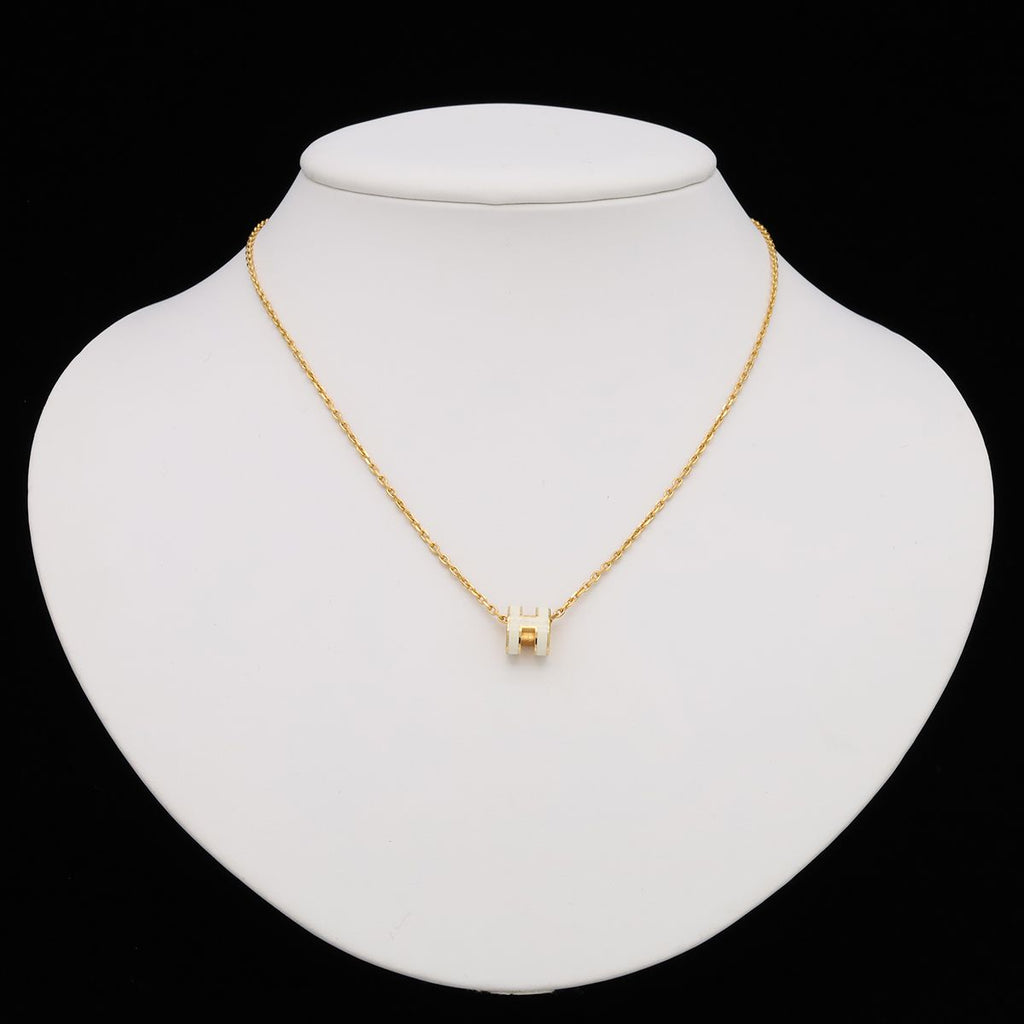 Hermes Mini Pop H Logo H Pendant Choker Lacquer Gold White Necklace — view 6