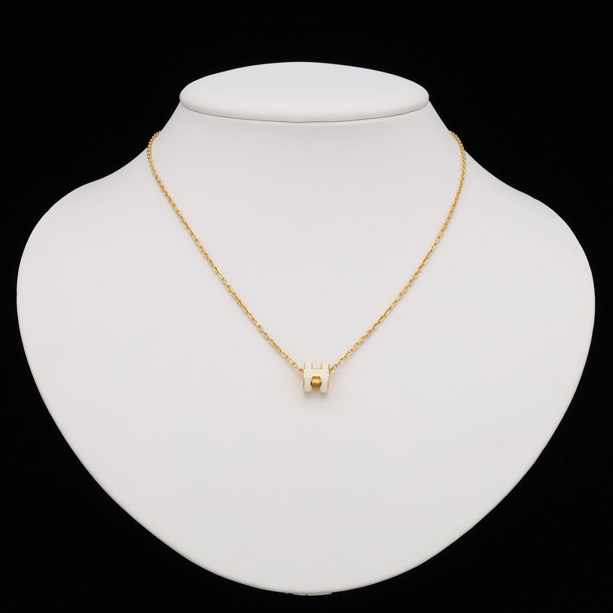 Hermes Mini Pop H Logo H Pendant Choker Lacquer Gold White Necklace — view 6