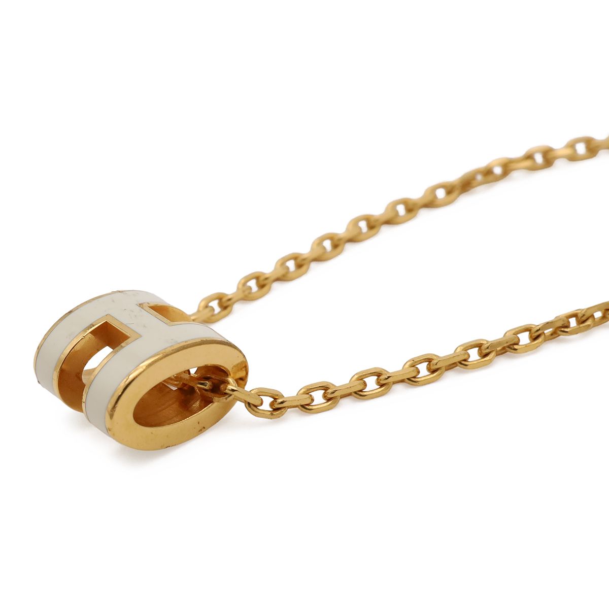 Hermes Mini Pop H Logo H Pendant Choker Lacquer Gold White Necklace — view 4