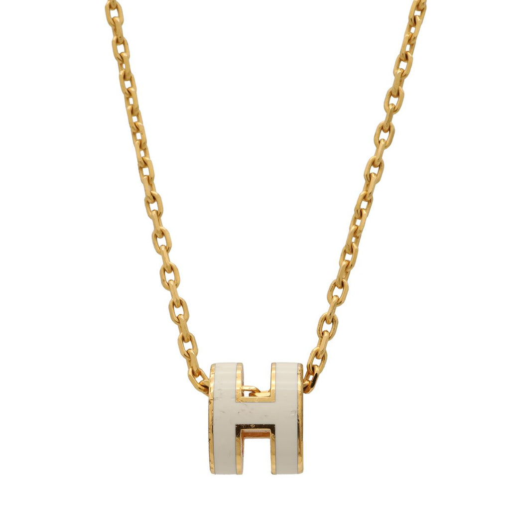 Hermes Mini Pop H Logo H Pendant Choker Lacquer Gold White Necklace