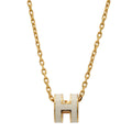 Hermes Mini Pop H Logo H Pendant Choker Lacquer Gold White Necklace
