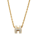 Hermes Mini Pop H Logo H Pendant Choker Lacquer Gold White Necklace
