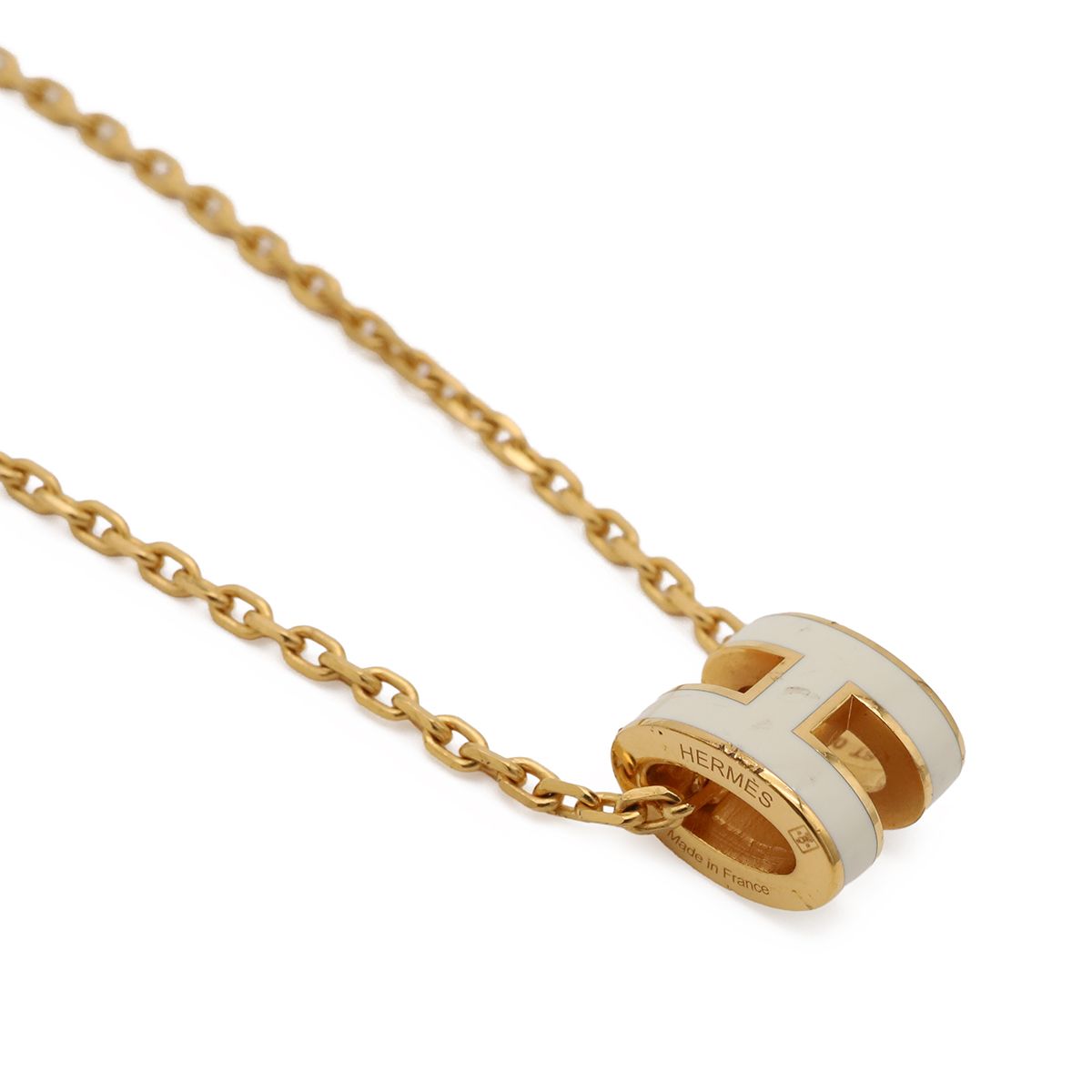 Hermes Mini Pop H Logo H Pendant Choker Lacquer Gold White Necklace — view 3