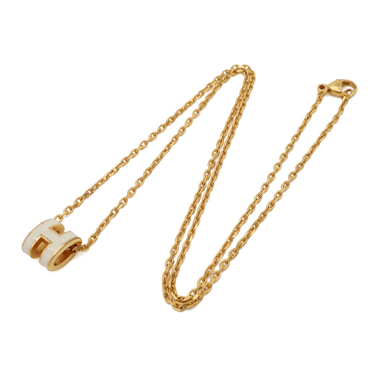 Hermes Mini Pop H Logo H Pendant Choker Lacquer Gold White Necklace — view 2